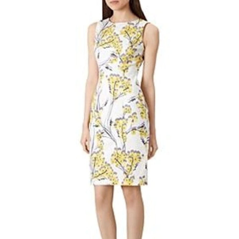 Hobbs Yellow Floral Dress Sleeveless Shift Knee Length Flower Vine